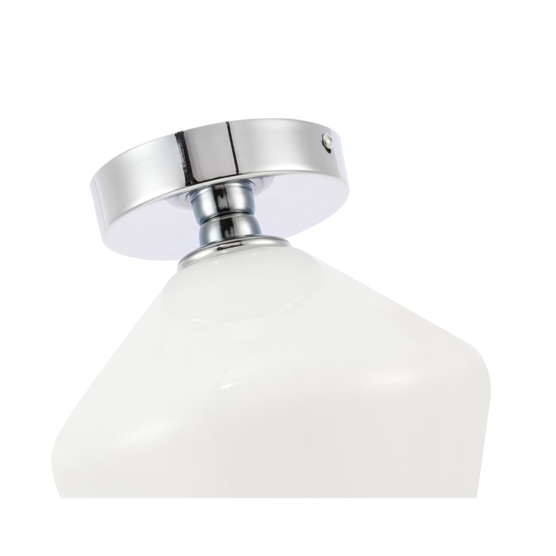 Living District Gene 1-Light Metal & Glass Flush Mount in Chrome/Frosted White