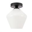 Living District Gene 1-Light Metal & Glass Flush Mount in Black/Frosted White