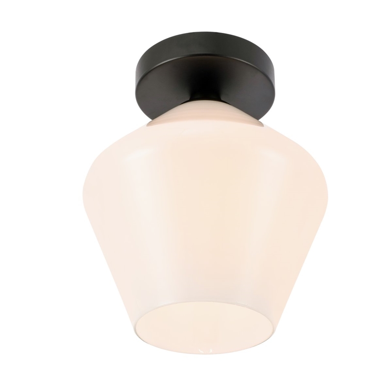 Living District Gene 1-Light Metal & Glass Flush Mount in Black/Frosted White