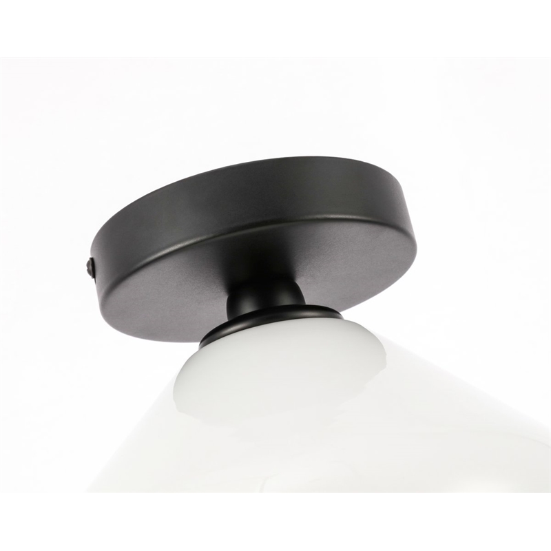 Living District Gene 1-Light Metal & Glass Flush Mount in Black/Frosted White