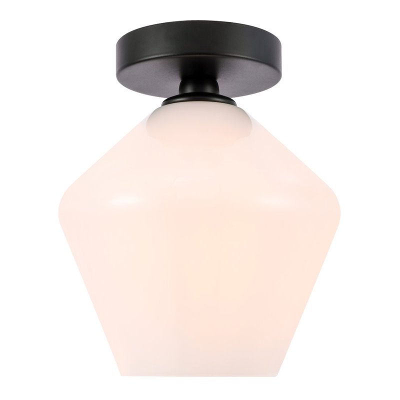 Living District Gene 1-Light Metal & Glass Flush Mount in Black/Frosted White