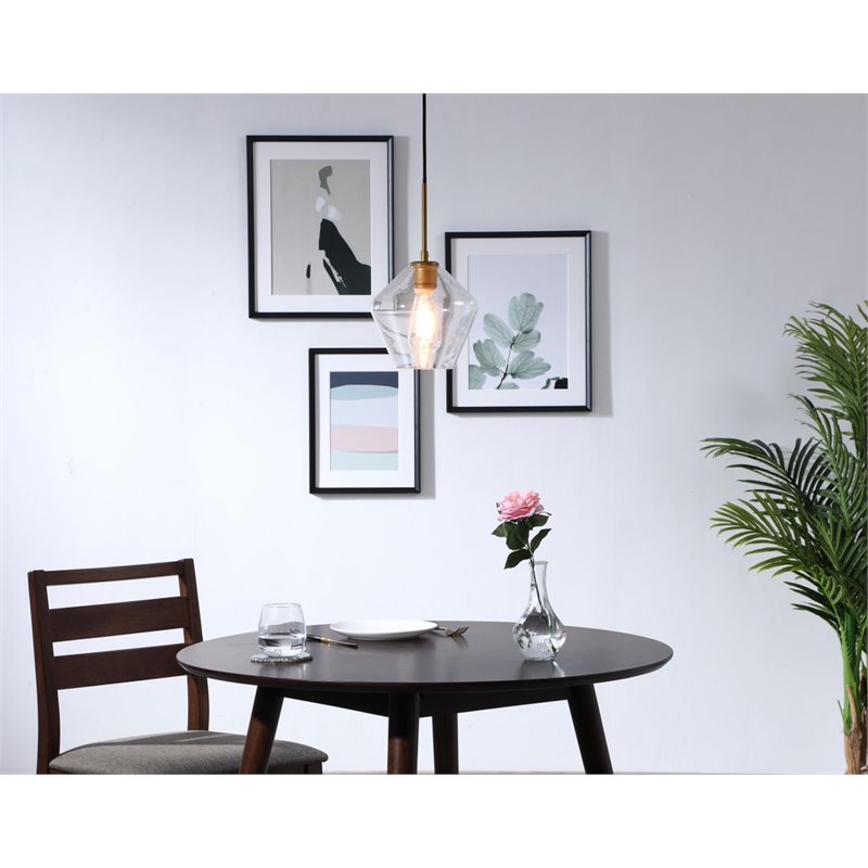 Living District Gene 1-Light Mid-Century Metal Pendant in Brass and Clear