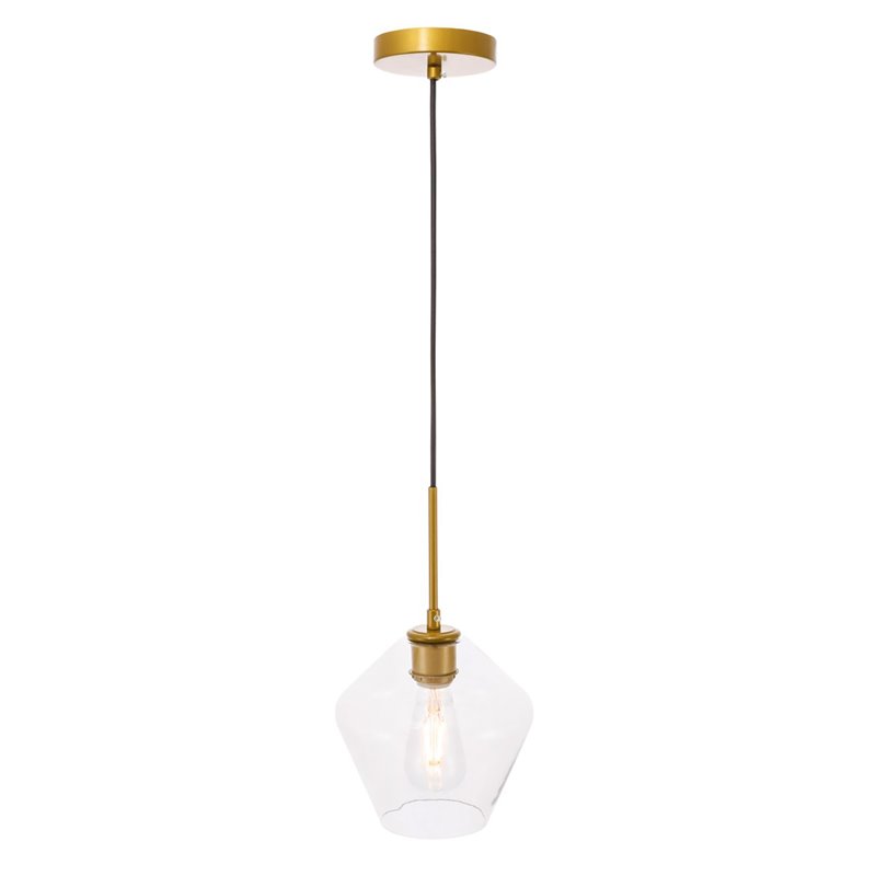 Living District Gene 1-Light Mid-Century Metal Pendant in Brass and Clear
