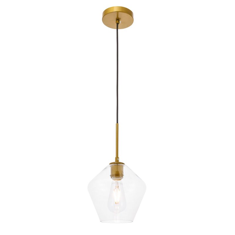 Living District Gene 1-Light Mid-Century Metal Pendant in Brass and Clear