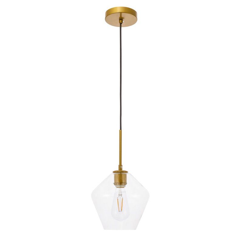 Living District Gene 1-Light Mid-Century Metal Pendant in Brass and Clear