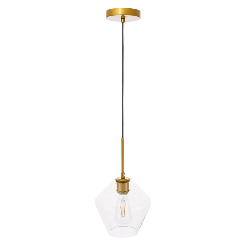Living District Gene 1-Light Mid-Century Metal Pendant in Brass and Clear