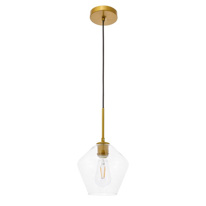 Living District Gene 1-Light Mid-Century Metal Pendant in Brass and Clear