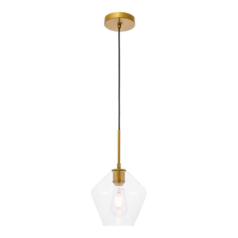 Living District Gene 1-Light Mid-Century Metal Pendant in Brass and Clear