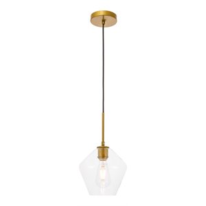 Living District Gene 1-Light Mid-Century Metal Pendant in Brass and Clear
