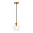 Living District Gene 1-Light Mid-Century Metal Pendant in Brass and Clear