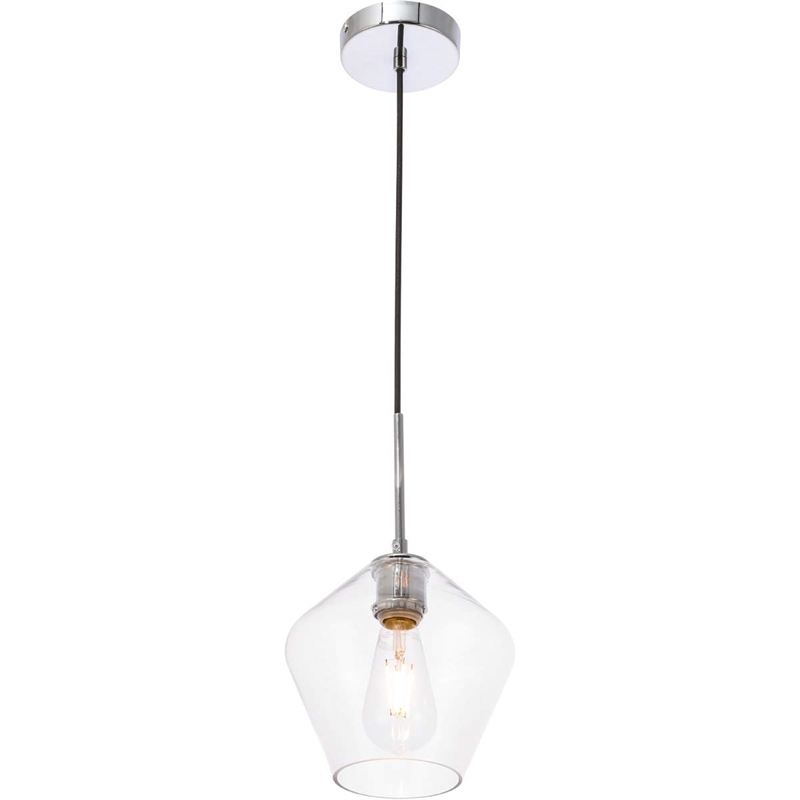 Living District Gene 1-Light Metal Pendant in Chrome and Clear Glass