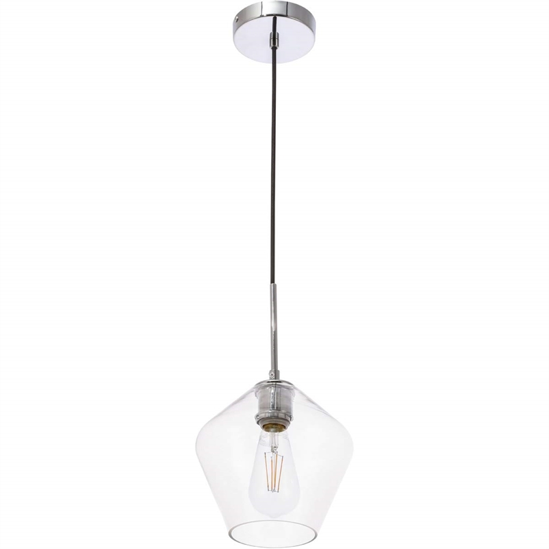 Living District Gene 1-Light Metal Pendant in Chrome and Clear Glass