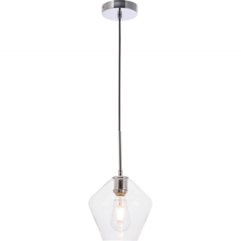 Living District Gene 1-Light Metal Pendant in Chrome and Clear Glass