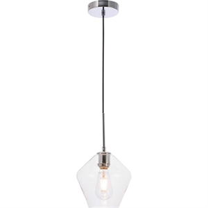 Living District Gene 1-Light Metal Pendant in Chrome and Clear Glass