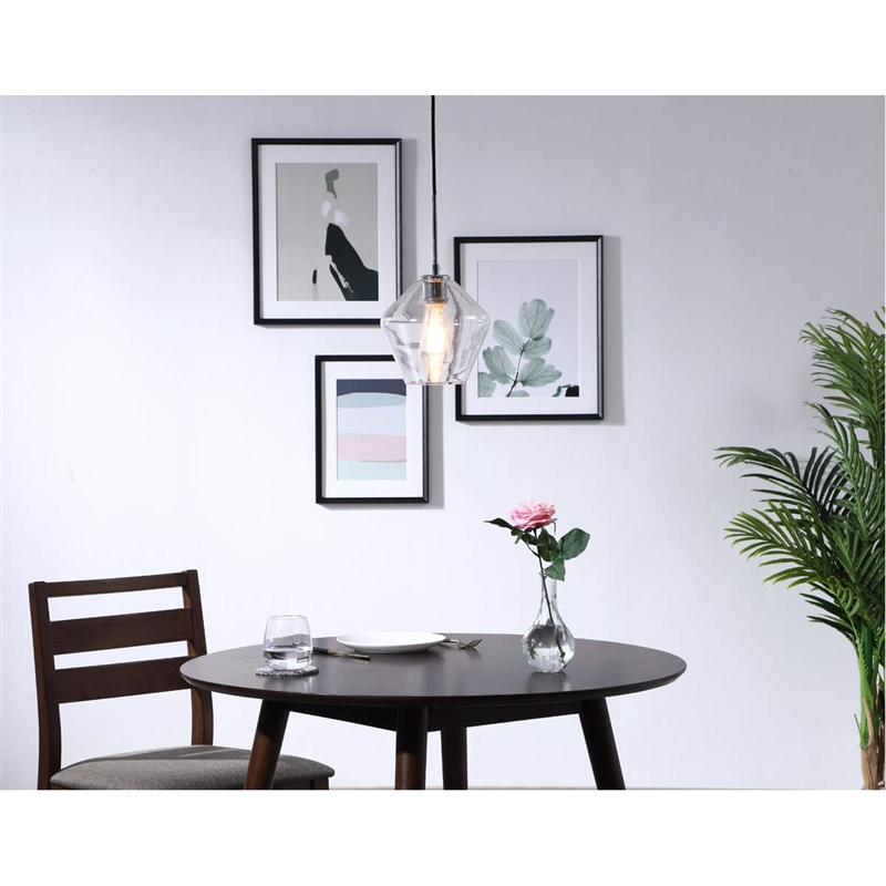 Living District Gene 1-Light Metal Pendant in Chrome and Clear Glass