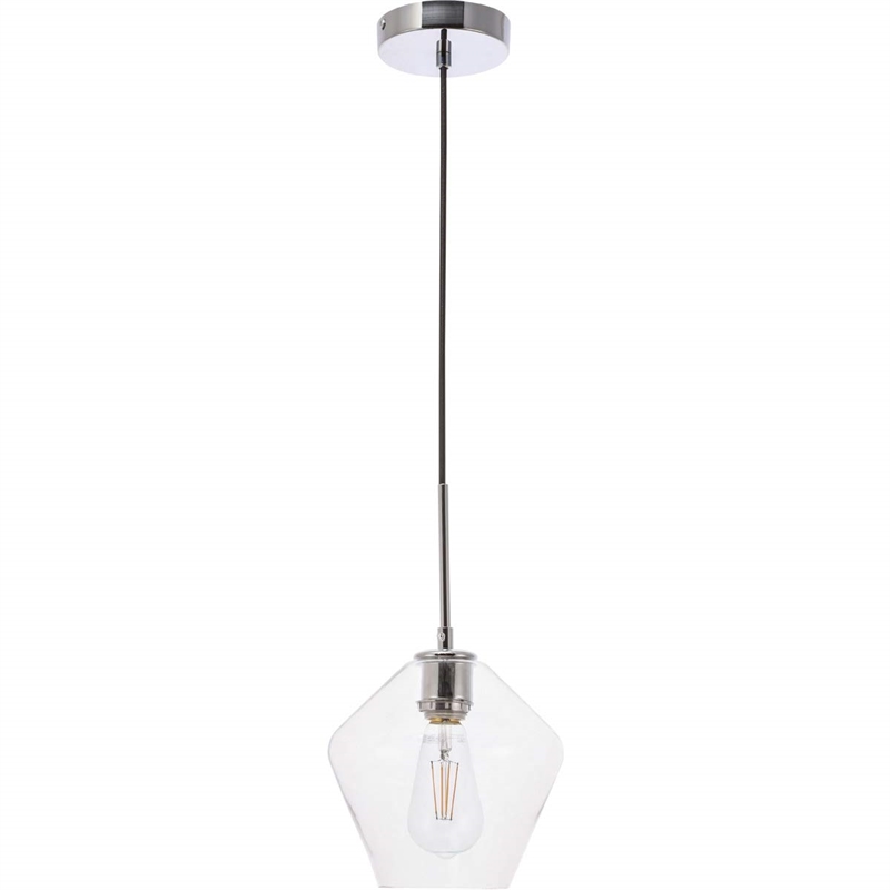 Living District Gene 1-Light Metal Pendant in Chrome and Clear Glass