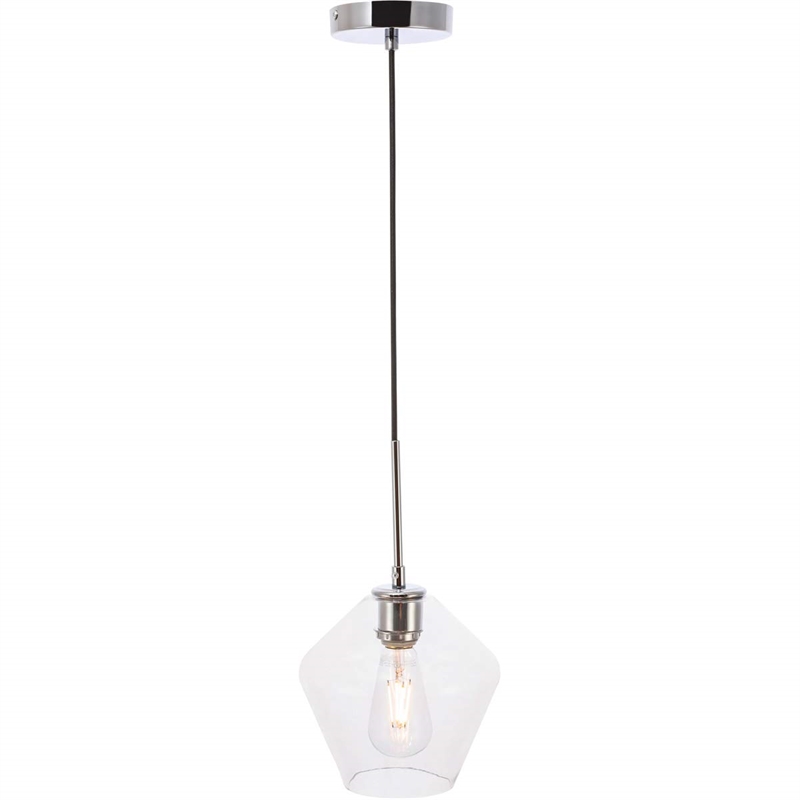 Living District Gene 1-Light Metal Pendant in Chrome and Clear Glass