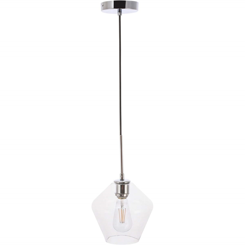 Living District Gene 1-Light Metal Pendant in Chrome and Clear Glass
