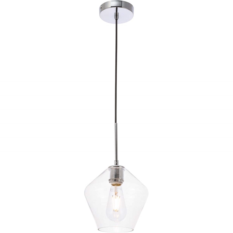 Living District Gene 1-Light Metal Pendant in Chrome and Clear Glass
