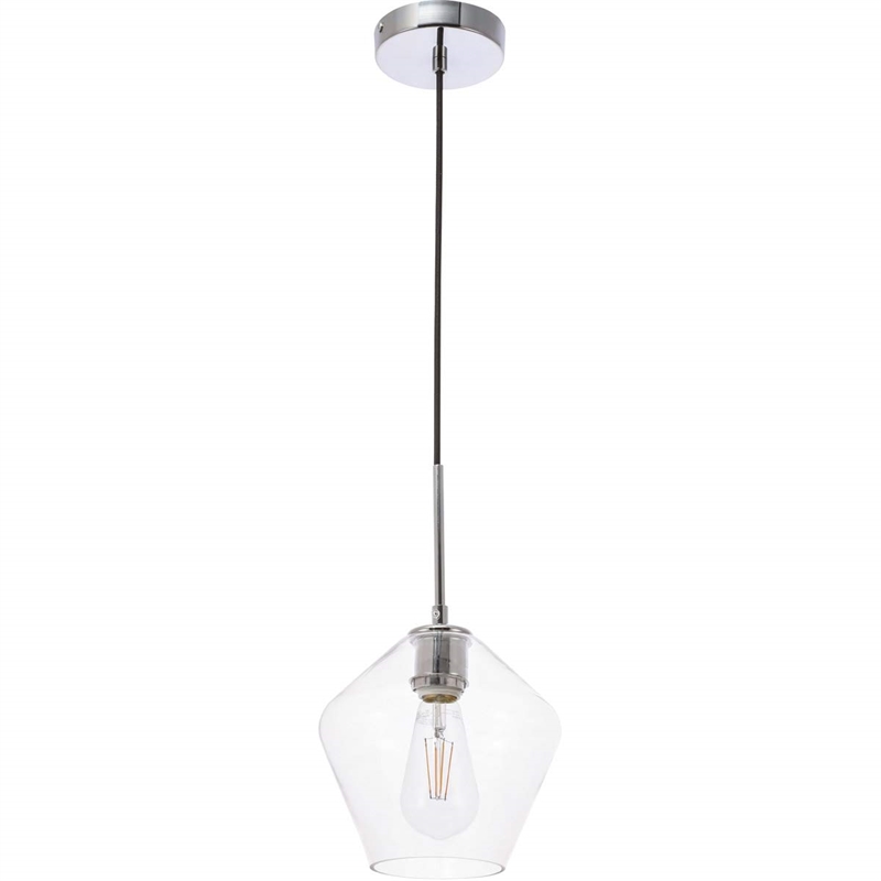 Living District Gene 1-Light Metal Pendant in Chrome and Clear Glass
