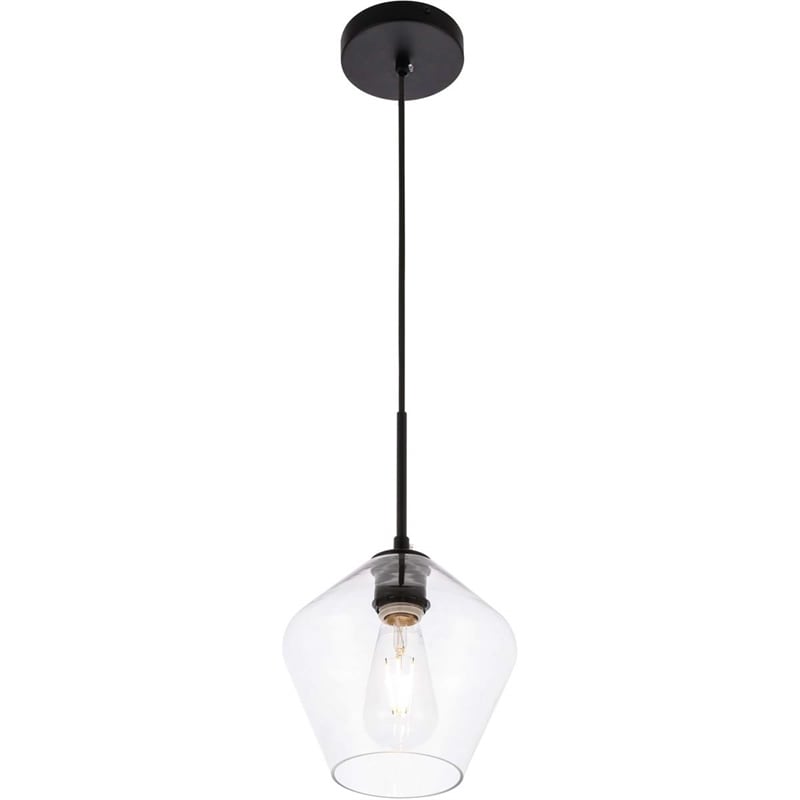 Living District Gene 1-Light Mid-Century Metal Pendant in Black and Clear Glass