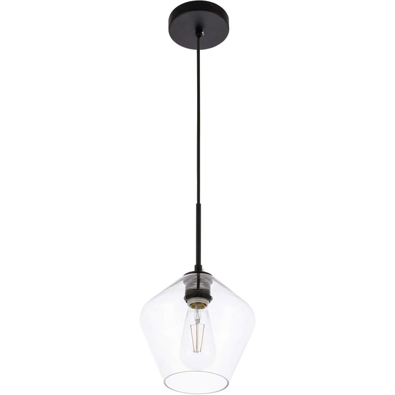Living District Gene 1-Light Mid-Century Metal Pendant in Black and Clear Glass