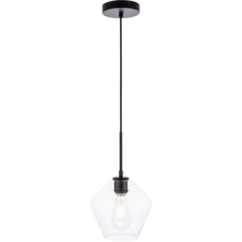 Living District Gene 1-Light Mid-Century Metal Pendant in Black and Clear Glass