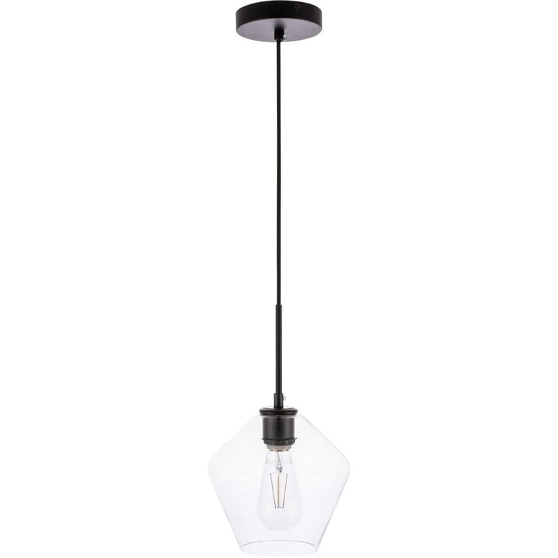 Living District Gene 1-Light Mid-Century Metal Pendant in Black and Clear Glass