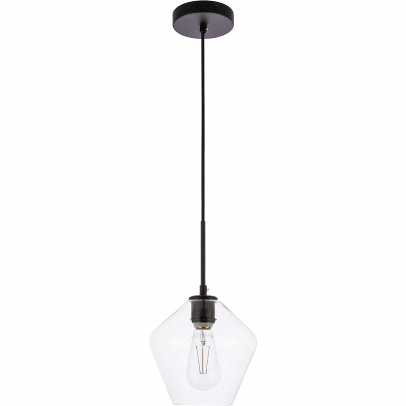 Living District Gene 1-Light Mid-Century Metal Pendant in Black and Clear Glass