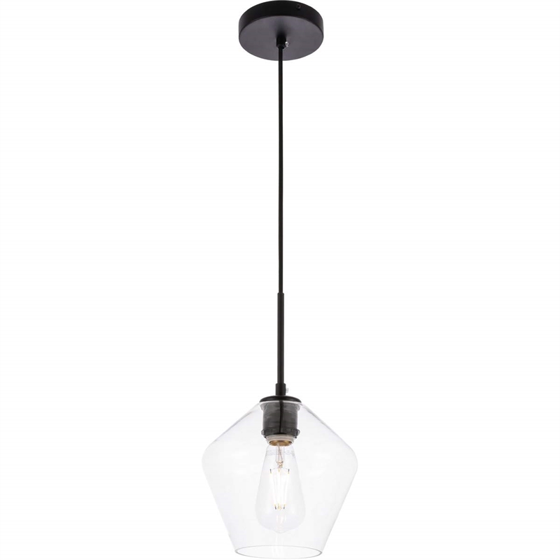 Living District Gene 1-Light Mid-Century Metal Pendant in Black and Clear Glass
