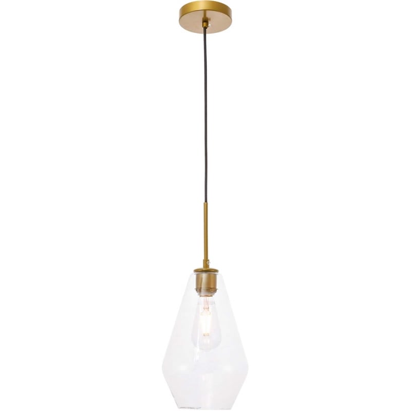 Living District Gene 1-Light Metal Pendant in Brass and Clear Glass