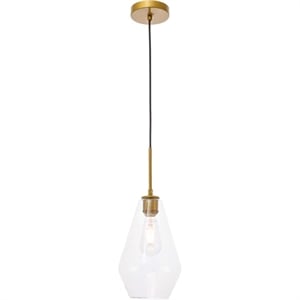Living District Gene 1-Light Metal Pendant in Brass and Clear Glass