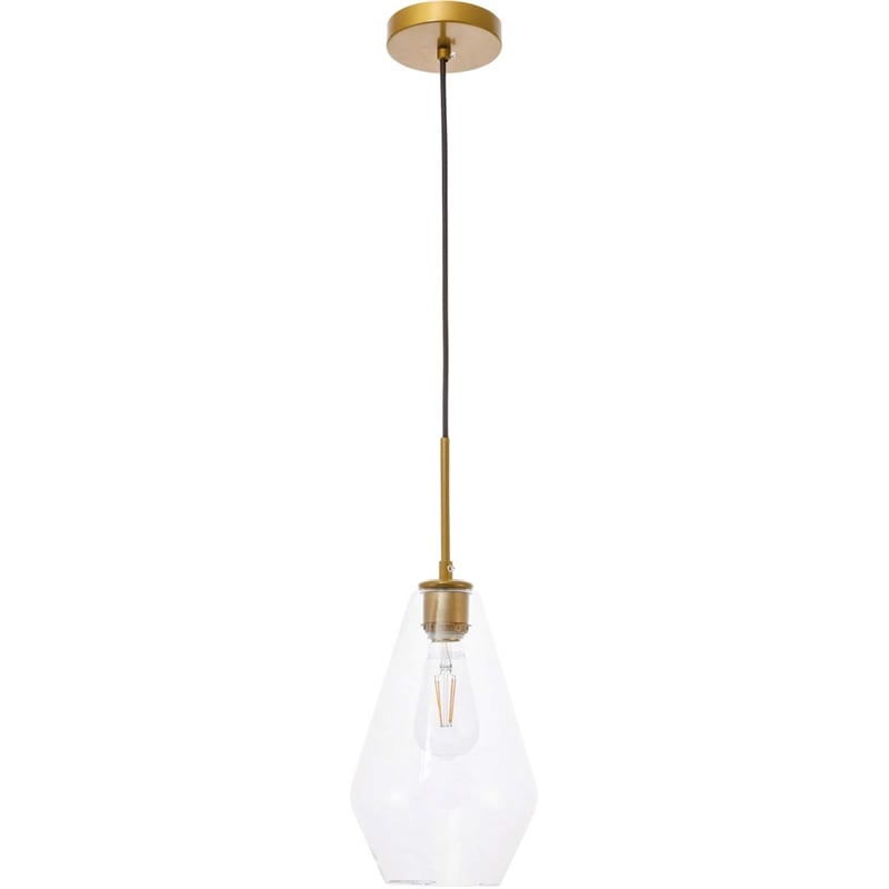 Living District Gene 1-Light Metal Pendant in Brass and Clear Glass