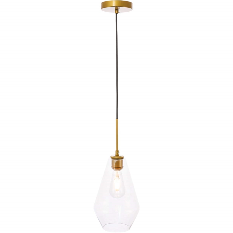 Living District Gene 1-Light Metal Pendant in Brass and Clear Glass