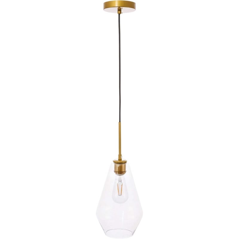 Living District Gene 1-Light Metal Pendant in Brass and Clear Glass