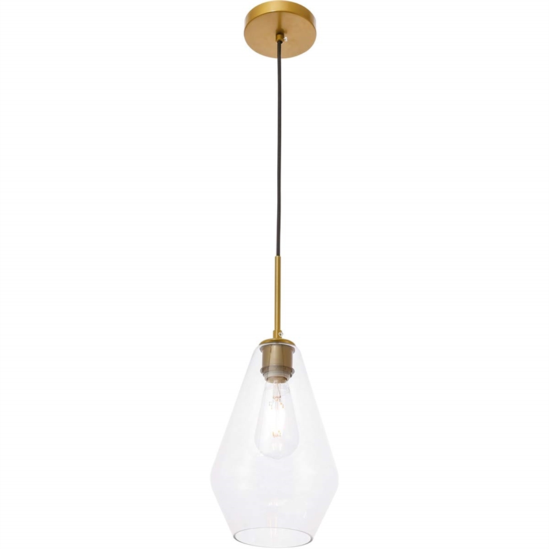 Living District Gene 1-Light Metal Pendant in Brass and Clear Glass