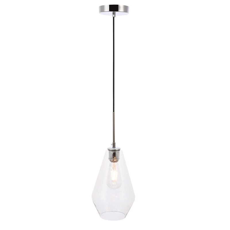 Living District Gene 1-Light Mid-Century Metal Pendant in Chrome and Clear