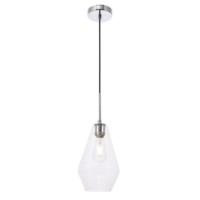 Living District Gene 1-Light Mid-Century Metal Pendant in Chrome and Clear