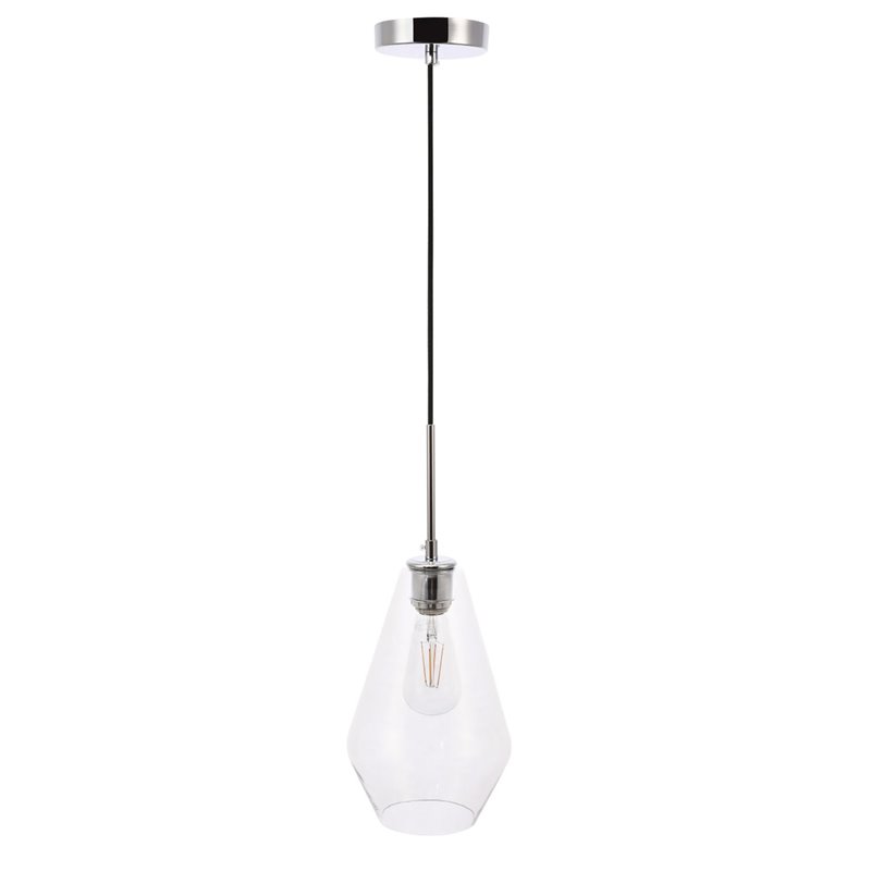 Living District Gene 1-Light Mid-Century Metal Pendant in Chrome and Clear