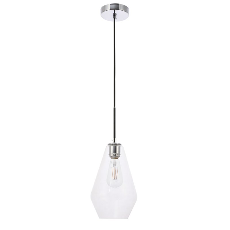 Living District Gene 1-Light Mid-Century Metal Pendant in Chrome and Clear