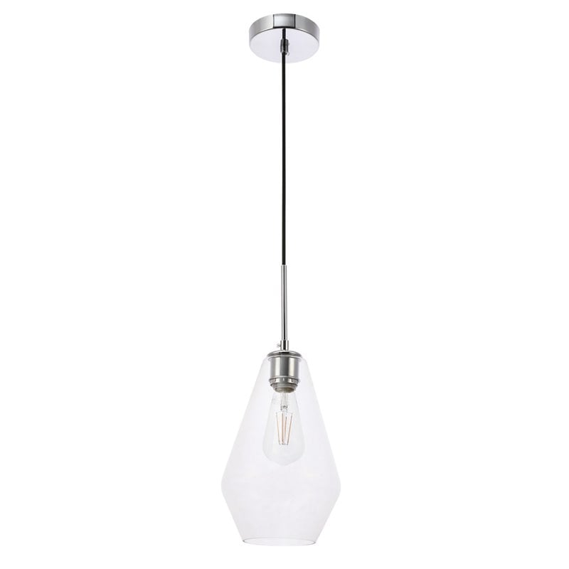 Living District Gene 1-Light Mid-Century Metal Pendant in Chrome and Clear