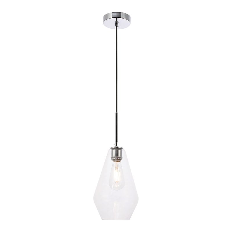 Living District Gene 1-Light Mid-Century Metal Pendant in Chrome and Clear