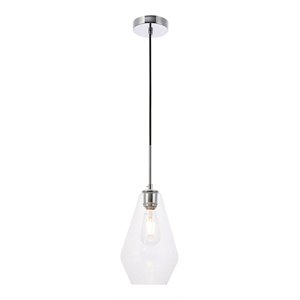 Living District Gene 1-Light Mid-Century Metal Pendant in Chrome and Clear