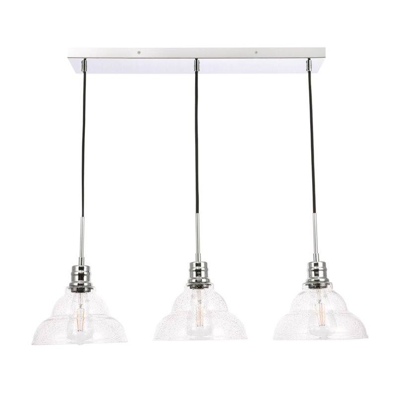 Living District Clive 3-Light Metal Pendant in Chrome and Clear Seeded Glass