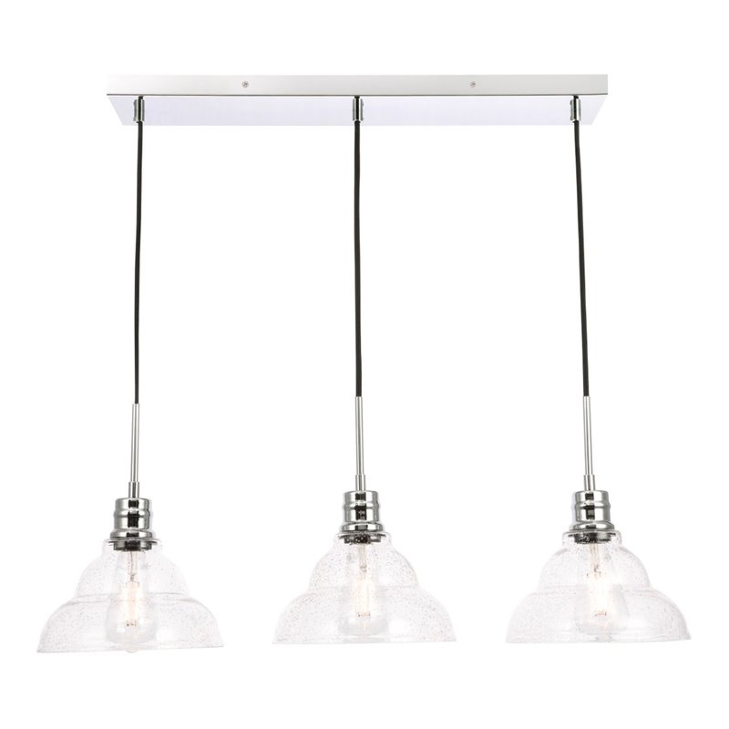 Living District Clive 3-Light Metal Pendant in Chrome and Clear Seeded Glass