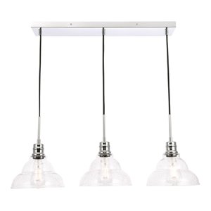 living district clive 3-light metal pendant in chrome and clear seeded glass
