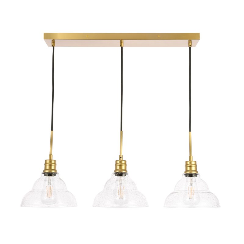Living District Clive 3-Light Metal Pendant in Brass and Clear Seeded Glass