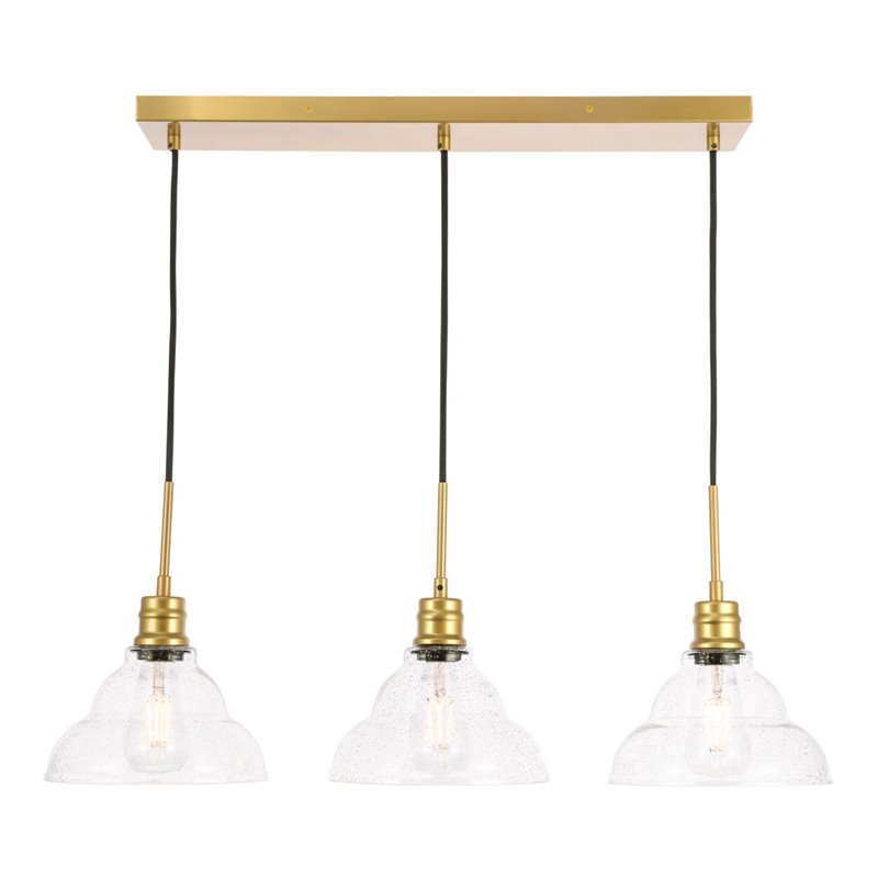 Living District Clive 3-Light Metal Pendant in Brass and Clear Seeded Glass