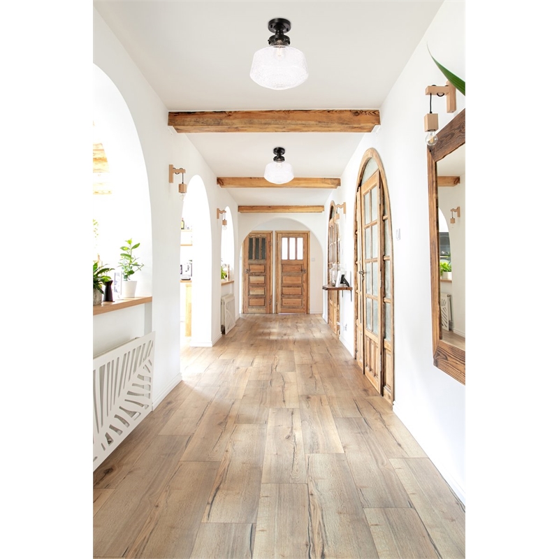 Living District Lyle Metal & Glass Flush Mount in Black/Clear Seeded