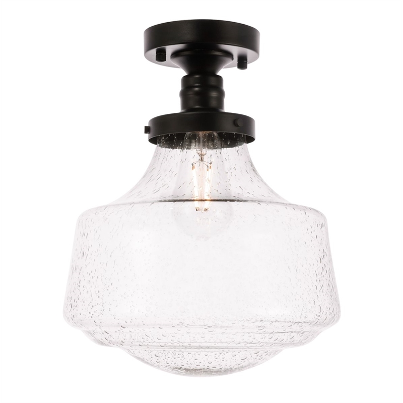 Living District Lyle Metal & Glass Flush Mount in Black/Clear Seeded